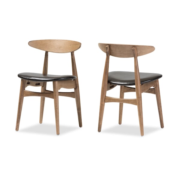 Baxton Studio Edna Black Faux Leather and "Oak" Finishing Wood Dining Chair, PK2 126-6942 - main